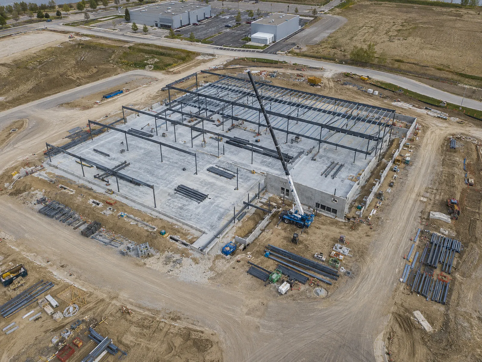 Active commercial construction site from an elevated, repeatable viewpoint.